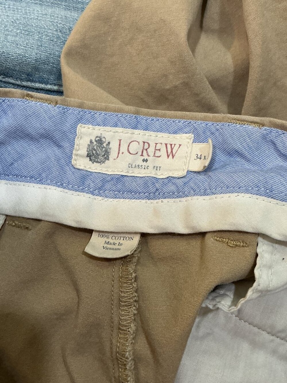 J.Crew Classic Fit 100% Cotton Chino Pants Khaki Tan Men’s 34x32 Straight Leg - Picture 11 of 14